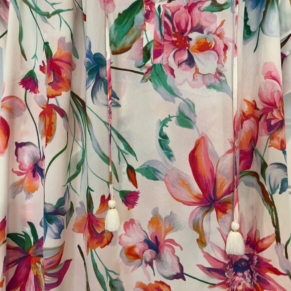 Rose + Olive Women’s 3X Multicolor Floral Print Flutter Sleeves Tassel Tie Neckl - Picture 5 of 8